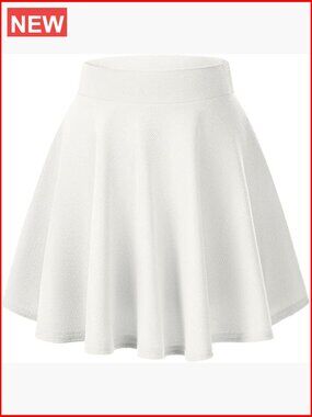 Stretchy Flared A-Line Mini Skater Skirt, High Rise Pull On, Polyester Spandex